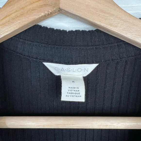 Caslon Women's Black Ribbed Polo Collar Dress Size M Long Sleeve Knee Length - Picture 6 of 7